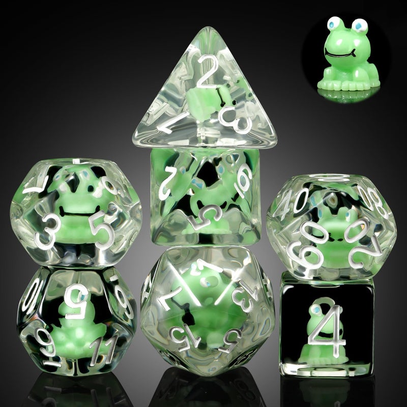 DNDND Frog D&D Dice Set, 7PCS Resin Polyhedral Die with Velvet Pouch for DND Dungeons & Dragons Role Playing Games and Tabletop Games （Frog DND Dice Set - Image 1